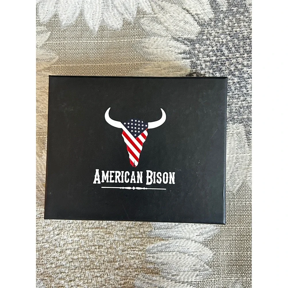 American Bison Mens Bifold Wallet Genuine Leather RFID Secure Brown Skull Logo